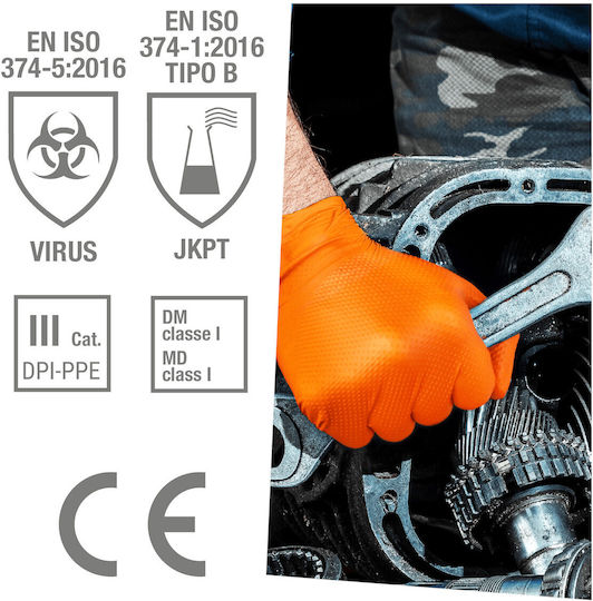 Grippaz Arbeitshandschuhe Einweg Orange Nitril 50Stück