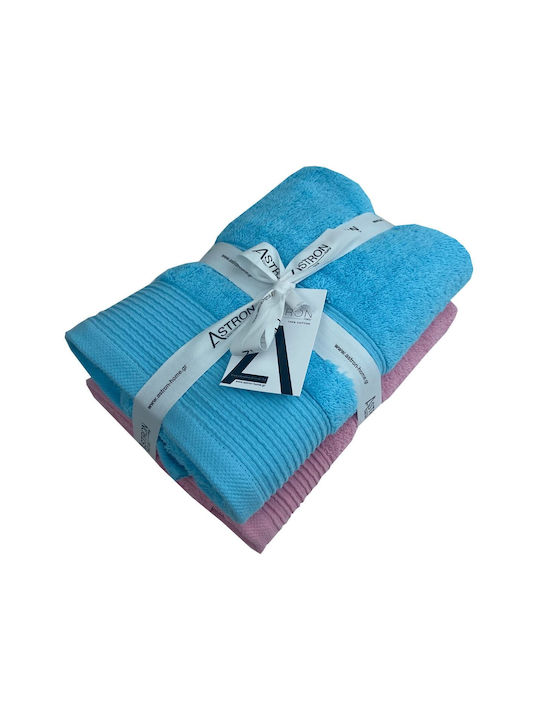Astron Italy Face Towel 50x50cm Pink Turquoise 2 Pieces Weight 550gsm