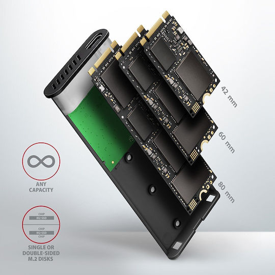 Axagon Твърд диск кутия M.2 SATA III с връзка Type-C в Черен цвят