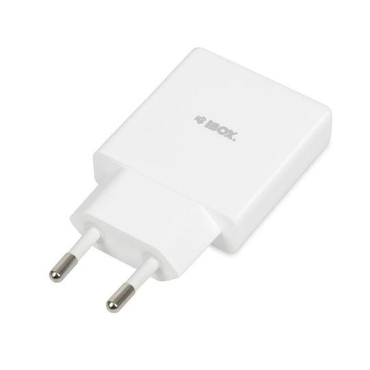 iBox Charger Without Cable GaN with USB-A Port and USB-C Port 30W Power Delivery / Quick Charge 3.0 Whites (C-43)