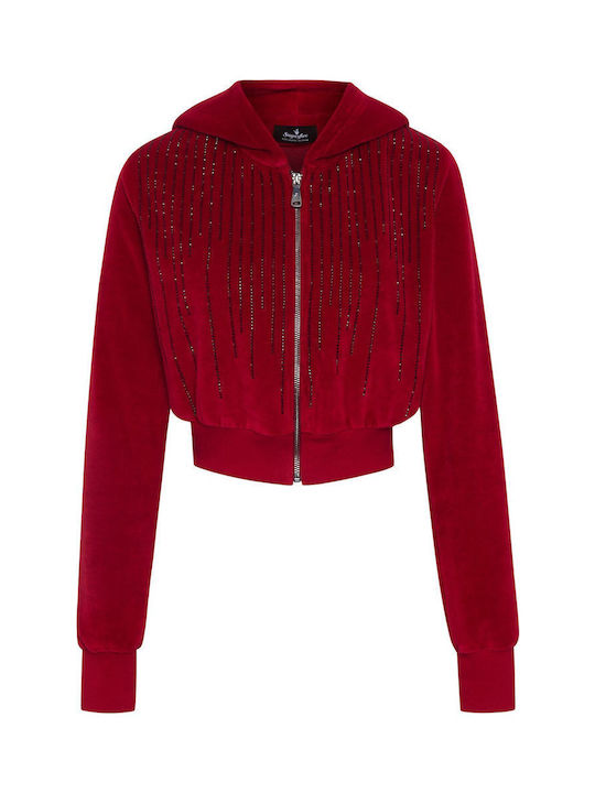 SugarFree Women's Hooded Velvet Cardigan RED