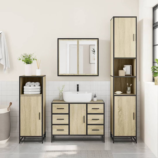 vidaXL Πάγκος με Νιπτήρα & Καθρέπτη Μ80xΒ60xΥ33cm Sonoma Δρυς