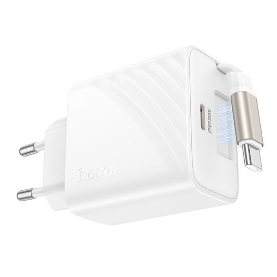 Hoco Ladegerät mit integriertem Kabel GaN mit USB-C Anschluss USB-C 20W Stromlieferung Weißs (N57)