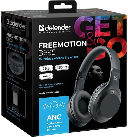 Defender FreeMotion B695 Ασύρματα / Ενσύρματα On Ear Ακουστικά με 50 ώρες Λειτουργίας Μαύρα