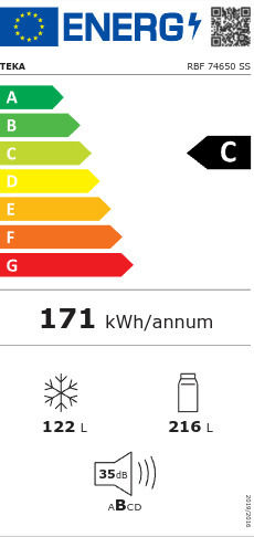 Teka Combină frigorifică 338lt Total NoFrost Î185xL59.5xA70cm. Inox RBF 74650 SS