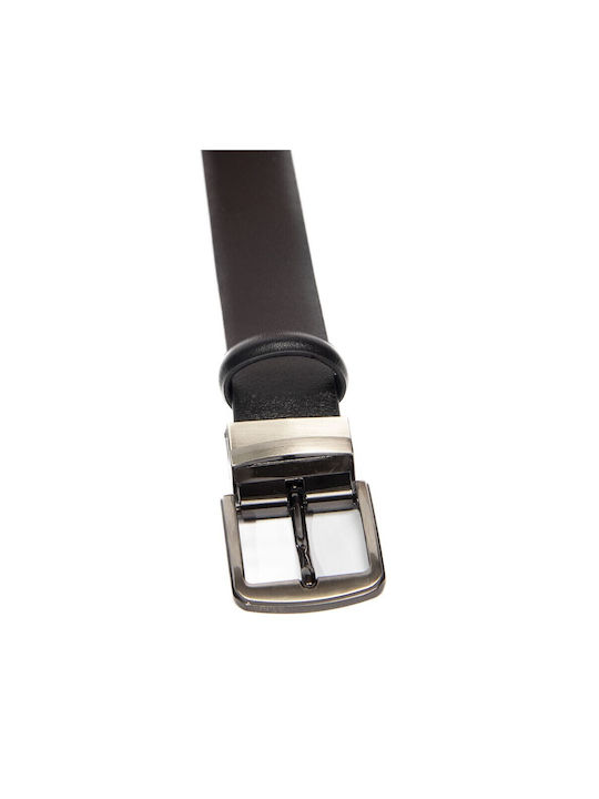 Verde Men's Leather Double Sided Belt Black