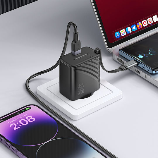 Hoco Charger with Built-in Cable GaN with USB-C Port USB-C 30W Power Delivery Blacks (N58)