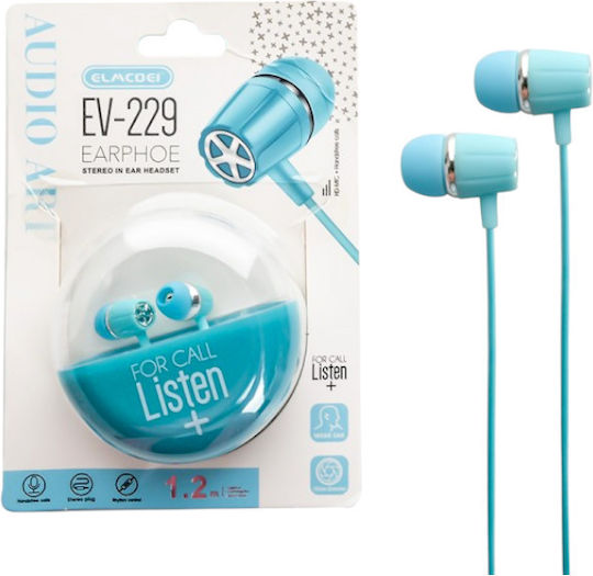EV-229 In-ear Handsfree Ακουστικά με Βύσμα 3.5mm Μπλε