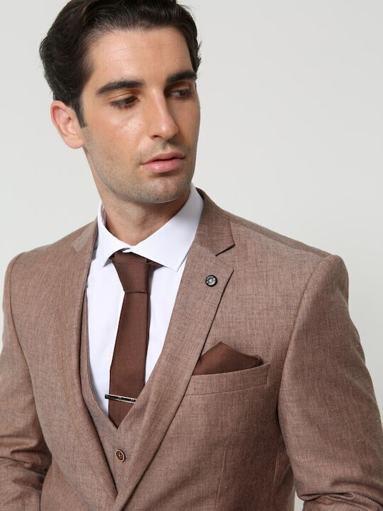 Dezign Cavalier Men's Suit with Vest Camel