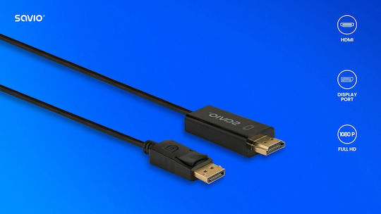 Savio Cable DisplayPort male - HDMI male 1.5m Μαύρο