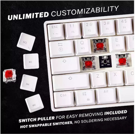 HK Gaming GK61 RGB Gaming Mechanical Keyboard 60% with Gateron Black switches and RGB lighting (English US) White