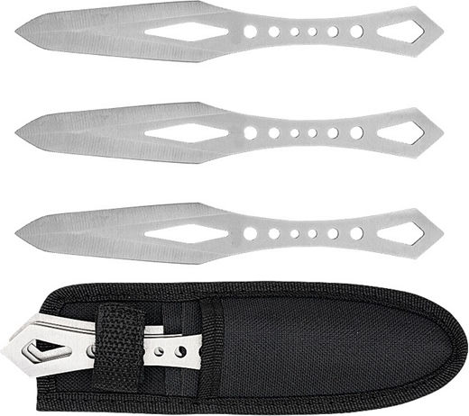 Set aus drei Wurfmessern Edelstahl 19 cm Scheide inklusive
