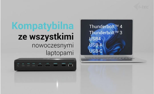 i-tec USB-C Docking Station με HDMI/DisplayPort 4K και σύνδεση 4 Οθονών Μαύρο (CA6MONITORDOCKPD)