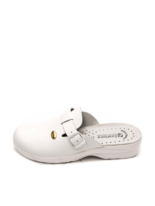 Sanitaire Herren Leder Anatomisch Clogs Weiß
