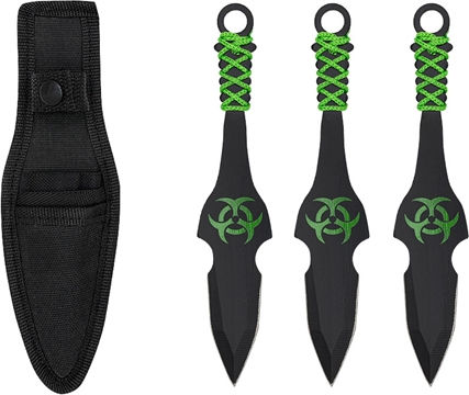 Set aus drei Wurfmessern Grün 16,5 cm Scheide inklusive