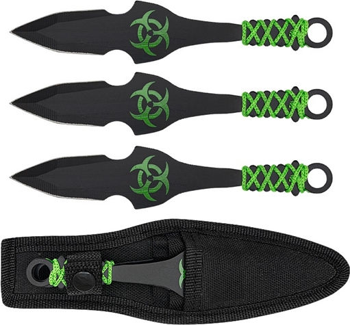Set aus drei Wurfmessern Grün 16,5 cm Scheide inklusive