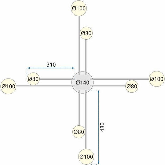 Συγχρονο Φωτιστικο Οροφης Led 8 Βραχιων App523-8c Μαύρο