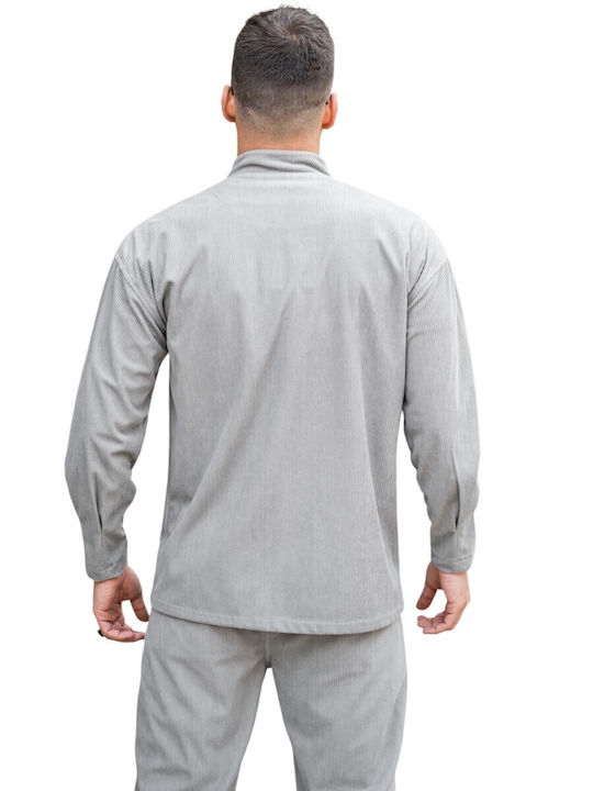 Langärmeliges Zeichenfolge Overshirt in Enge Passform Grau