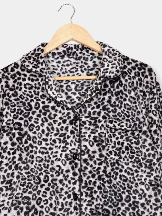 Velours-Pyjama-Set mit Tiermuster Grau Grau