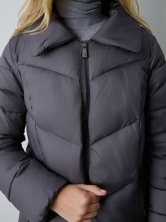 Lang Damen Puffer Jacke für Winter Dark Gray