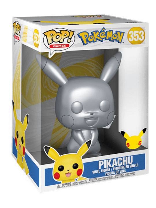 Funko Поп! Игри: Pikachu (Сребрист металик) (Сребрист металик) Супер голям 10"​ (25cm) Ексклузивен