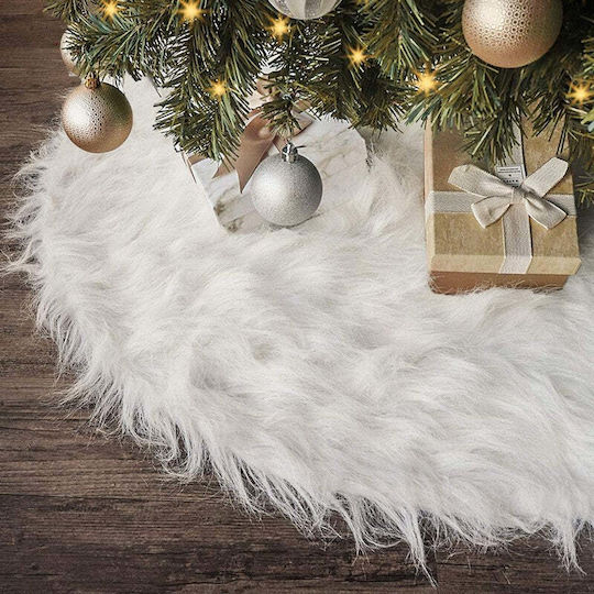 Christmas Tree Skirt White with Furry Texture D90cm.