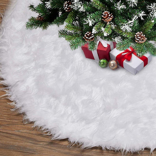 Christmas Tree Skirt White with Furry Texture D90cm.