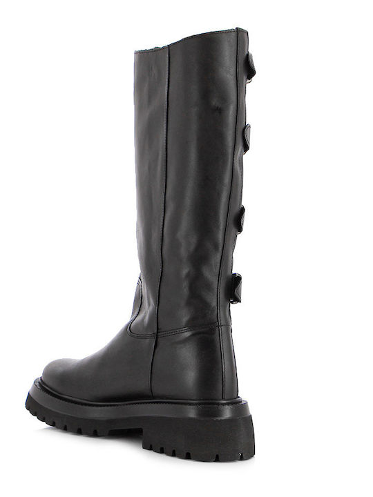 Leather Medium Heel Women's Boots with Zipper Black