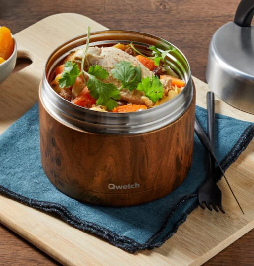 Qwetch Кутия За Храна Inox Термос Кафява С Прегради 650ml