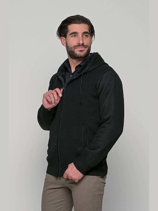 Lexton Men's Knitted Hooded Cardigan BLACK