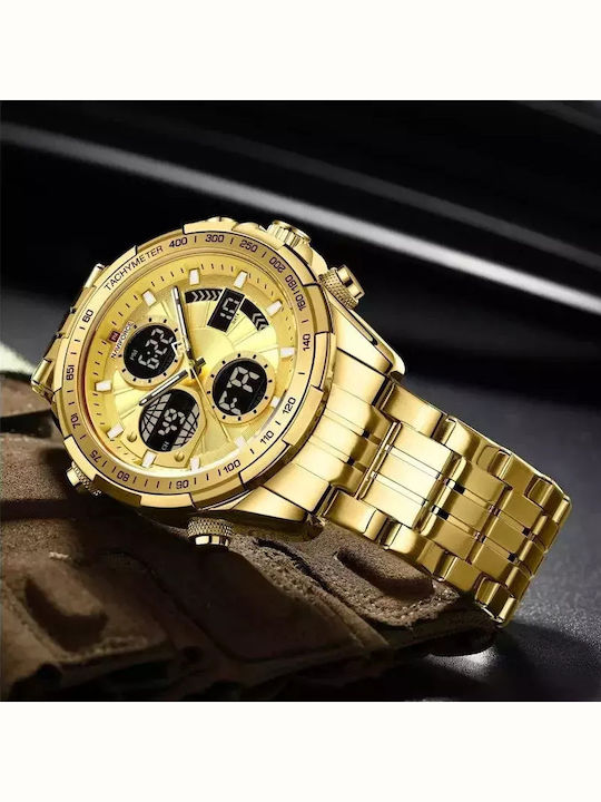 Naviforce Herrenuhr 46mm Chronograph Batterie mit Rose Gold Metallarmband