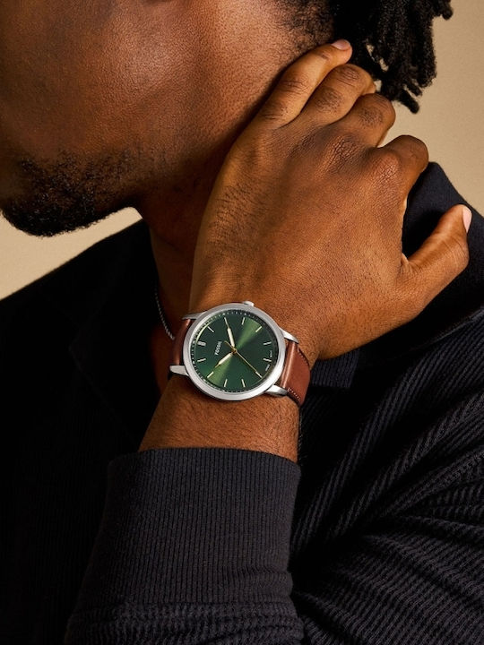 Fossil Herrenuhr 44mm Batterie mit Braun Lederarmband