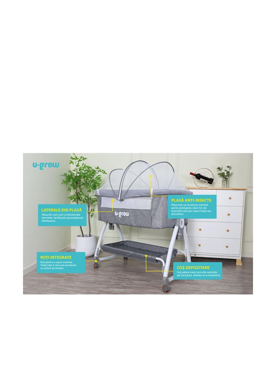 U-Grow Λίκνο με Στρώμα και Ρόδες Γκρι