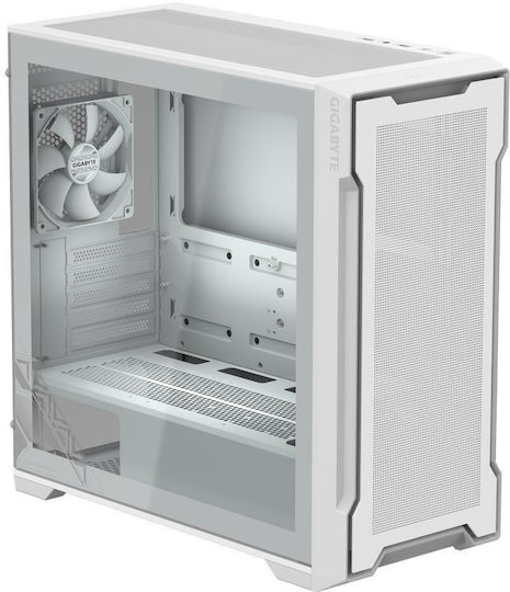 Gigabyte GB-C102GI Gaming Midi Tower Computer Case with Side Window and RGB Lighting White