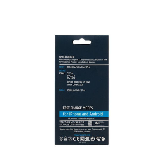 Rivacase Încărcător cu Port USB-C și Cablu USB-C 20W Livrarea energiei Albς (PS4101)