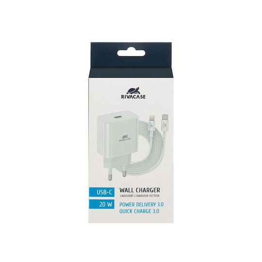 Rivacase Charger with USB-C Port and Cable USB-C - Lightning 20W Power Delivery Whites (PS4101)