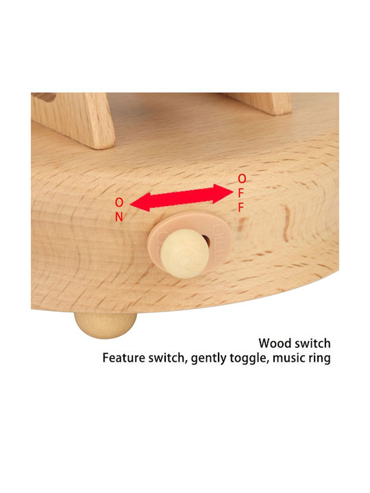 Wooden Tabletop Decorative Music Box Design Wind-up Eiffel Tower Carriage Trees Light Brown