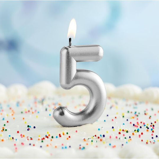 Creative Converting Birthday Candle Number "5" in Silver Color 339968