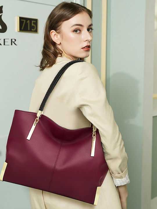 Δερμάτινη Γυναικεία Τσάντα Shopper Ώμου Μπορντό