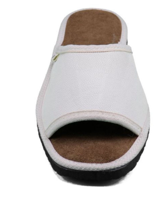 Leather Winter Women's Slippers in White color