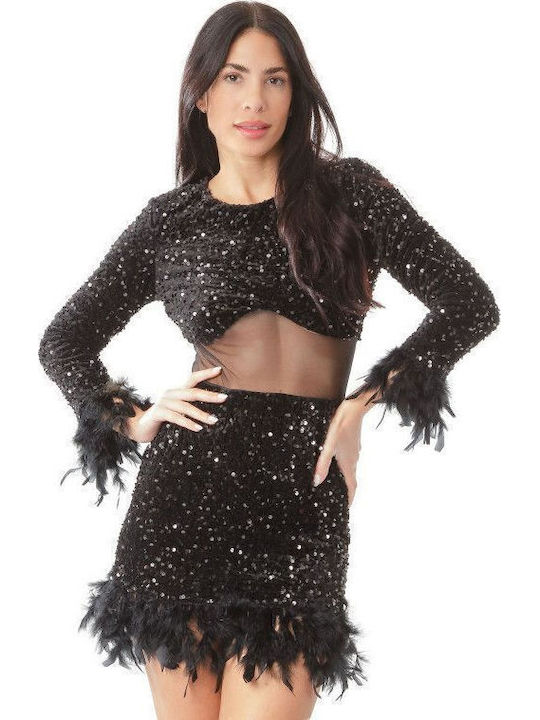 Mini Abendkleid Samt mit Transparenz Black
