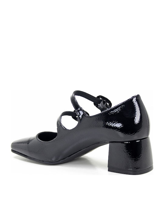 Patent Leather Black Heels with Strap