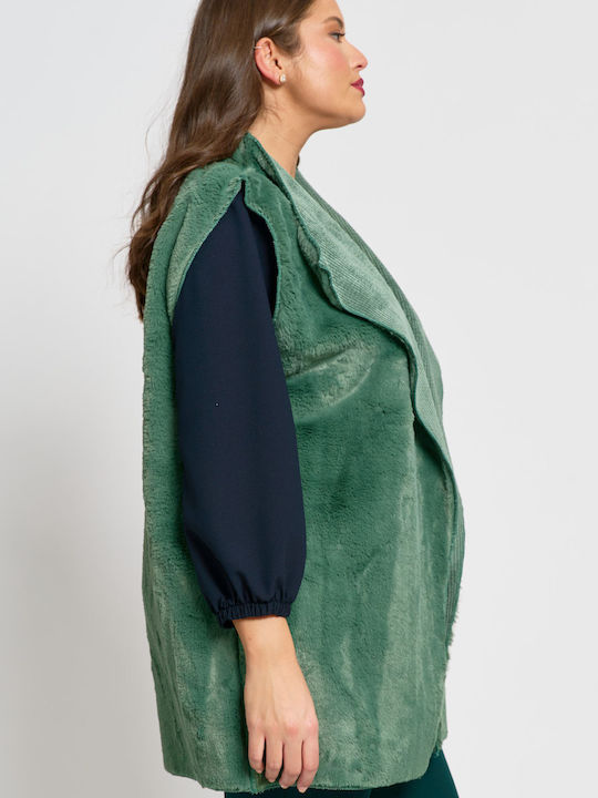 Women's Sleeveless Short Fur Green