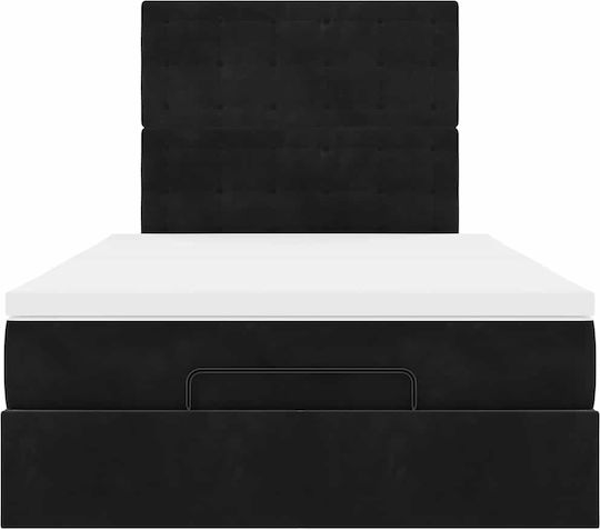 Ottoman Bed Semi-Double Upholstered with Black Fabric with Storage Space Slats & Mattress 120x190cm