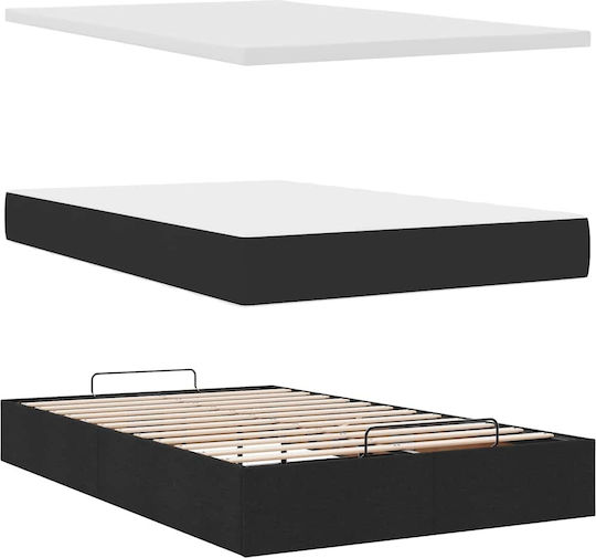 Ottoman Bed Semi-Double Upholstered with Black Fabric with Storage Space Slats & Mattress 120x190cm