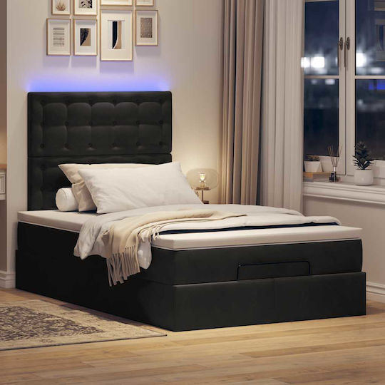 Ottoman Bed Semi-Double Upholstered with Black Fabric with Storage Space Slats & Mattress 120x190cm