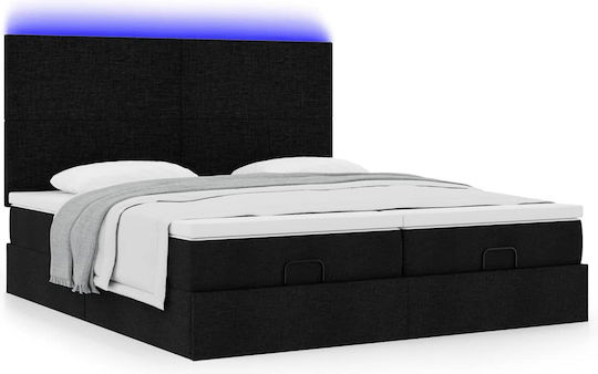 Double Bed Upholstered with Fabric Black with Slats and Mattress 160x200cm