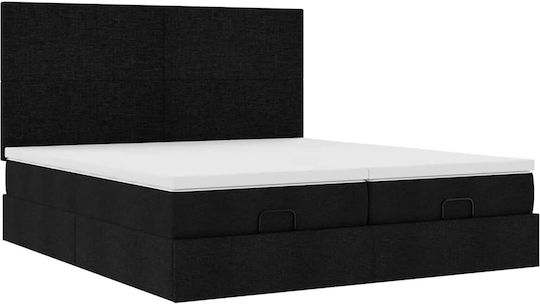 Double Bed Upholstered with Fabric Black with Slats and Mattress 160x200cm