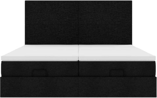 Double Bed Upholstered with Fabric Black with Slats and Mattress 160x200cm