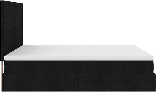 Double Bed Upholstered with Fabric Black with Slats and Mattress 160x200cm